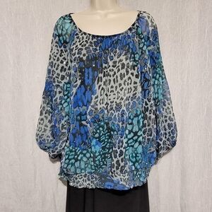 Cathy Daniels Leopard Print Womens Top with Silver Specs (1X)